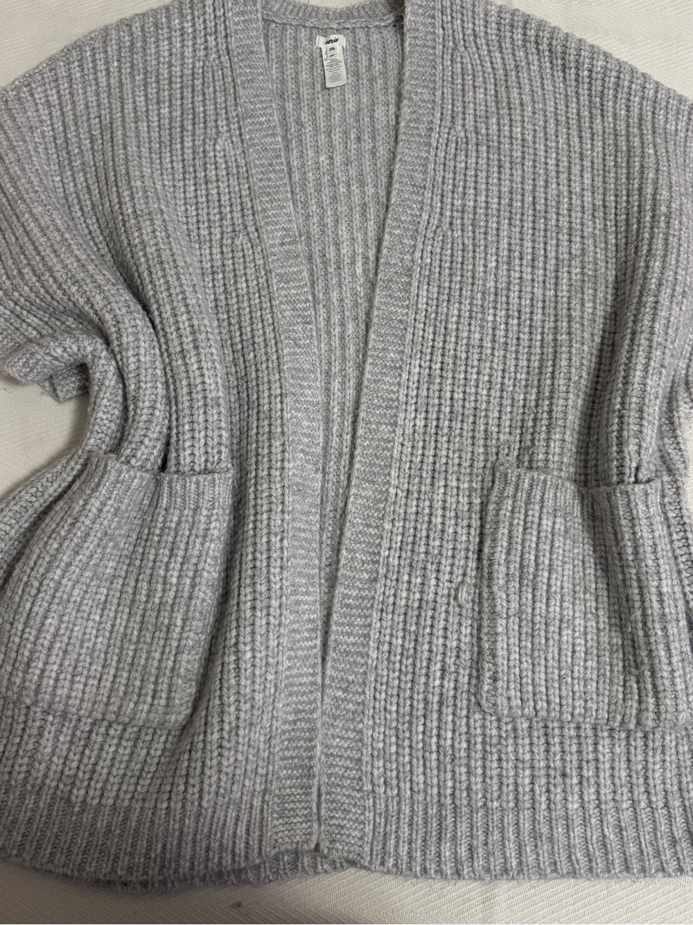 aerie Light Gray Ribbed Open-Front Cardigan with Pockets